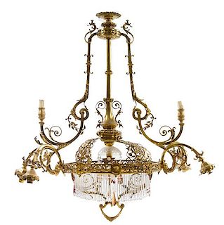 * A French Gilt Bronze Nine-Light Chandelier Height 48 inches.