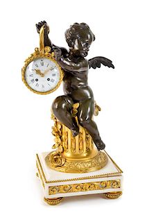 A French Gilt Bronze Figural Mantel Clock Height 23 3/8 inches.