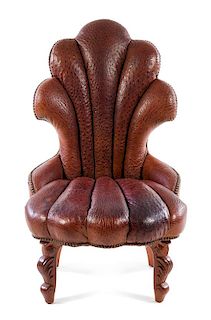 A French Art Deco Ostrich Upholstered Slipper Chair Height 41 1/4 inches.