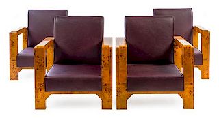 A Set of Four Art Deco Style Burlwood Club Chairs Height 34 inches.