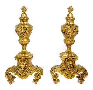 Pair of Napoleon III Style Gilt Bronze Chenets Height 22 3/4 inches.