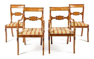 * A Set of Four Continental Fruitwood Chairs Height 34 3/4 inches.