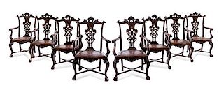 A Set of Eight Portuguese Mahogany Armchairs Height 43 1/2 inches.