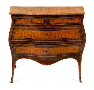 An Italian Parquetry Commode Height 36 x width 39 1/2 x depth 23 1/4 inches.