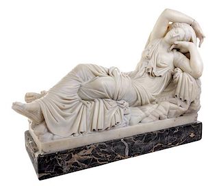* An Italian Carved Marble Figure Height overall 20 x width 27 x depth 10 3/4 inches.