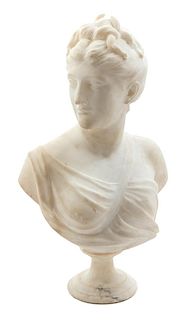 An Italian Carved Alabaster Bust Height 19 1/2 inches.