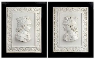 A Pair of Italian Carved Marble Profile Plaques Height 27 5/8 x width 20 7/8 inches.