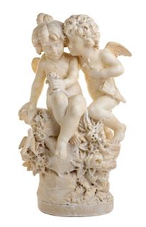 An Italian Carved Alabaster Figural Group Height 22 1/4 inches.