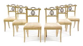 A Set of Six Italian Painted Dining Chairs Height 36 inches.