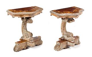 * An Italian Marquetry and Cerused Wood Table Converted to a Pair of Tables Height 29 1/2 inches.