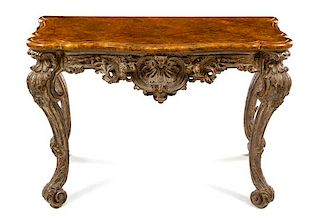 An Italian Louis XV Style Painted Console Table Height 37 x width 61 x depth 27 inches.