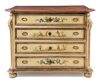 An Italian Painted Commode Height 40 3/4 x width 53 1/2 x depth 27 1/2 inches.