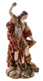 A Polychrome Carved Wood Figure Height 39 inches.