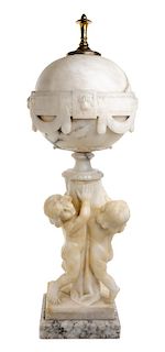 An Italian Marble and Alabaster Lamp Height 31 1/2 inches.
