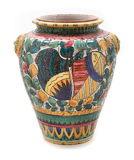 * A Continental Faience Vase Height 14 3/4 inches.
