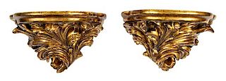 A Pair of Rococo Style Giltwood Brackets Width 15 1/4 inches.