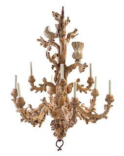 * A Whimsical Carved Wood Chandelier Height 47 inches.