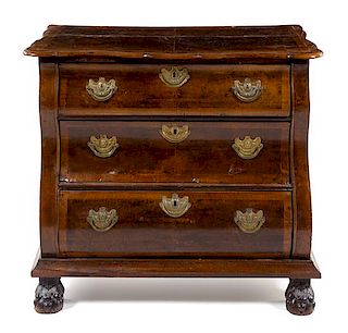 * A Dutch Walnut Chest of Drawers Height 34 x width 39 x depth 21 inches.
