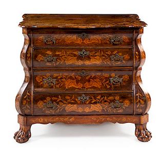 A Dutch Marquetry Commode Height 33 x width 35 1/2 x depth 22 1/2 inches.