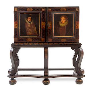 A Dutch Painted Cabinet on Stand Height 35 1/2 x width 35 x depth 18 3/4 inches.