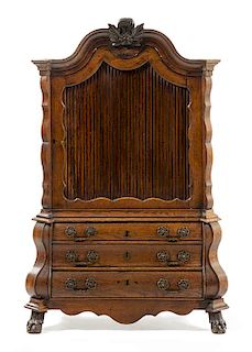 * A Diminutive Dutch Oak and Mahogany Cabinet Height 40 x width 26 x depth 13 inches.