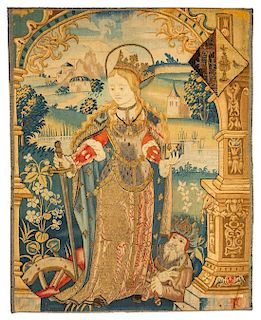 A Flemish Late Gothic Wool and Silk Tapestry Height 33 1/2 x width 27 3/8 inches.