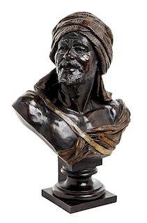 * An Austrian Bronzed Pottery Bust of an Arab Man Height 22 1/2 inches.