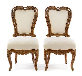 A Pair of Continental Side Chairs Height 39 1/4 inches.