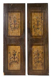 A Pair of Continental Painted Doors Height 78 1/4 x width 23 1/4 inches.