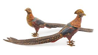 A Pair of Austrian Cold Painted Bronze Figures Length of longer 15 inches.