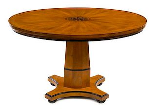 A Biedermeier Style Parcel Ebonized Center Table Height 29 x width 47 1/2 x depth 36 inches.