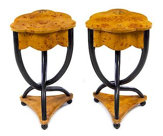 A Pair of Beidermeier Style Part Ebonized Tables Height 28 1/4 inches.