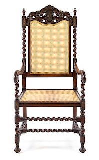 A William and Mary Style Oak Armchair Height 49 1/4 inches.