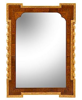 A Continental Parcel Gilt Marquetry Mirror Height 36 x width 26 inches.