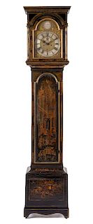 * A George II Japanned Tall Case Clock Height 84 inches.