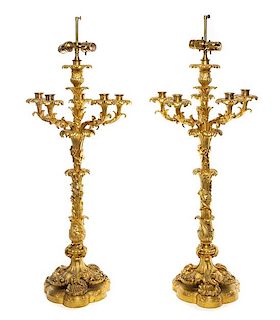 A Pair of George III Style Gilt Bronze Six-Light Candelabra Height 38 inches.
