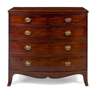 A George III Mahogany Chest of Drawers Height 42 1/2 x width 44 1/2 x depth 25 inches.