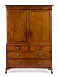 * A George III Style Mahogany Linen Press Height 78 1/2 x width 54 x depth 22 inches.