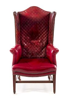 A George III Style Mahogany Wing Chair Height 52 1/2 inches.