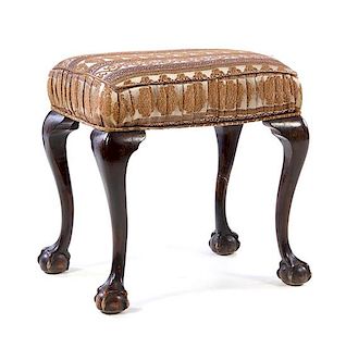 A George III Style Mahogany Stool Height 19 1/2 x width 19 1/4 x depth 14 1/2 inches.