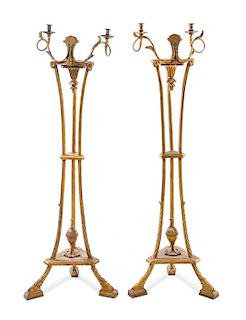A Pair of Georgian Style Giltwood Torcheres Height 58 inches.