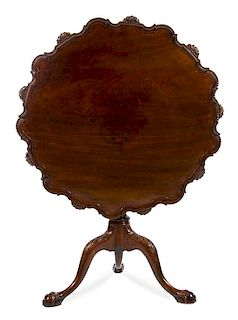 A George III Carved Mahogany Tilt-Top Occasional Table Diameter of top 34 inches.