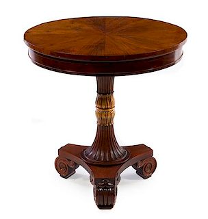 * A Regency Style Parcel Gilt Mahogany Side Table Height 28 x diameter of top 27 inches.