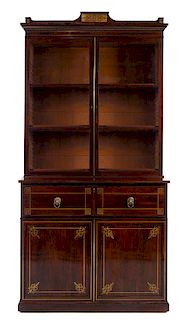 A Regency Brass Inlaid Rosewood Secretary Bookcase Height 95 3/8 x width 47 x depth 21 1/2 inches.