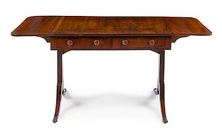 A Regency Style Mahogany Sofa Table Height 27 1/2 x width 58 1/2 x depth 25 inches.