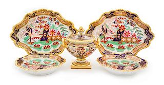 A Set of Five Worcester Porcelain Dessert Service Articles Width of widest 12 inches.