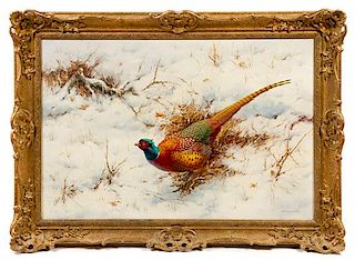 * William Hollywood, (British, 1923-2007), Cock Pheasant in Snow, 1973