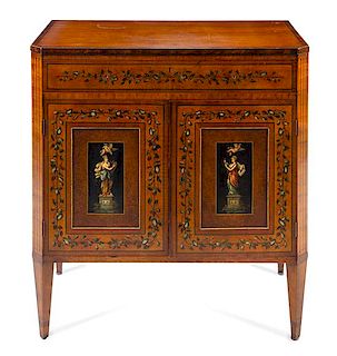An Edwardian Style Painted Cabinet Height 35 3/4 x width 32 7/8 x depth 19 1/4 inches.