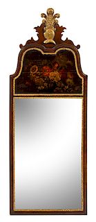 An English Painted and Parcel Gilt Mirror Height 52 x width 20 inches.