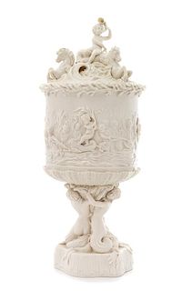 A Belleek Prince of Wales Ice Pail and Cover Height 19 1/4 inches.